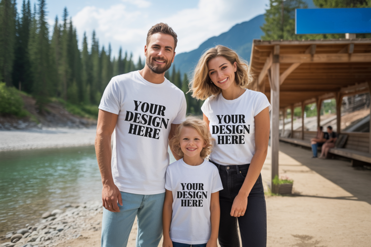 Bella Canvas 3001 Family Group Mockup | Matching T-Shirt Fla