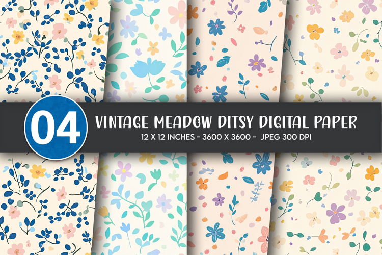 Vintage Meadow Ditsy Digital Paper example image 1