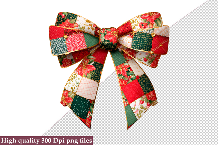 Christmas Patchwork Bow Clipart PNG