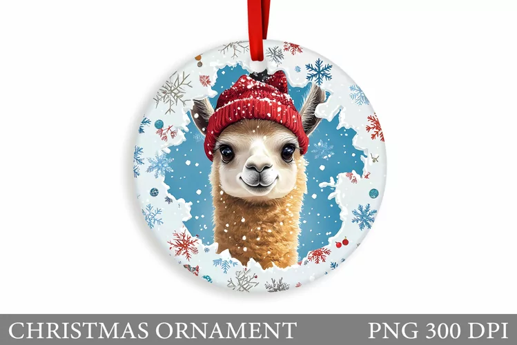 Cute Lama Christmas Ornament. Christmas Ornament Sublimation