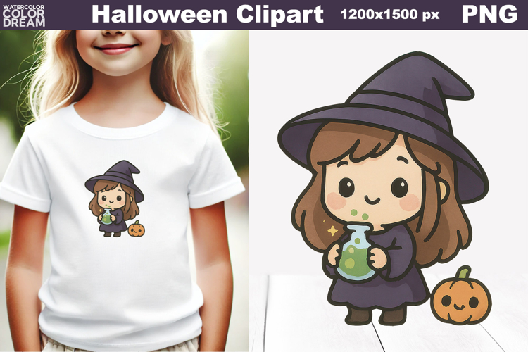 Cute Halloween Witch Clipart | PNG for Kids Shirts & Crafts