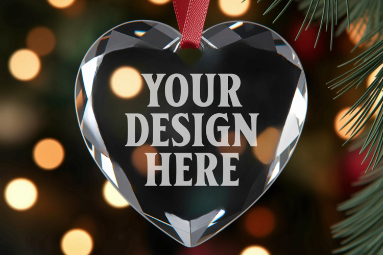 Christmas Heart Glass Ornament Mockup | Hanging Holiday Orna