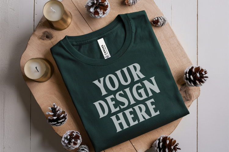 Christmas Bella Canvas 3001 Forest Green Folded Tshirt Mocku