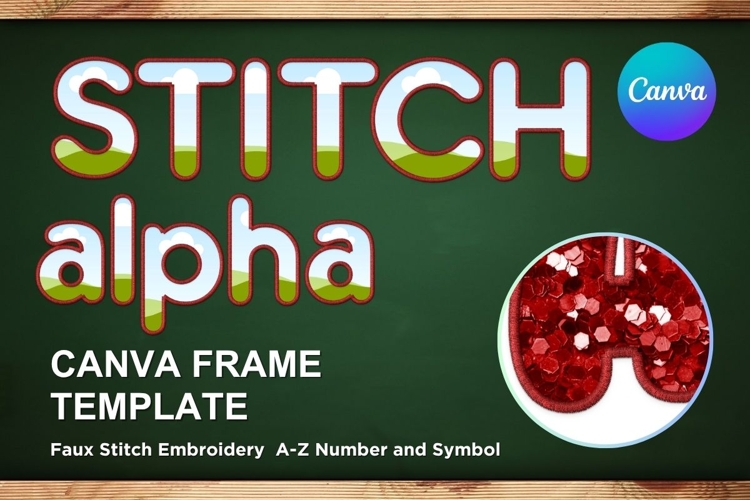 Faux embroidery Stitch Alphabet Canva Letters Frame Template