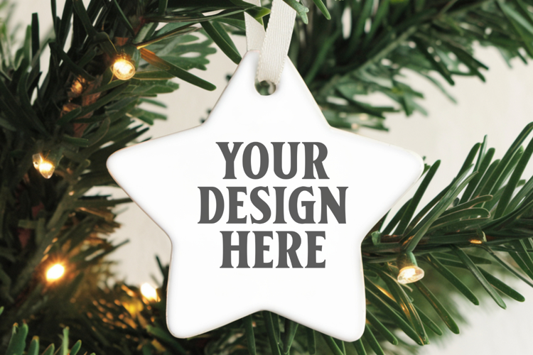 Christmas Star Ceramic Ornaments Mockup | Holiday Star Ornam