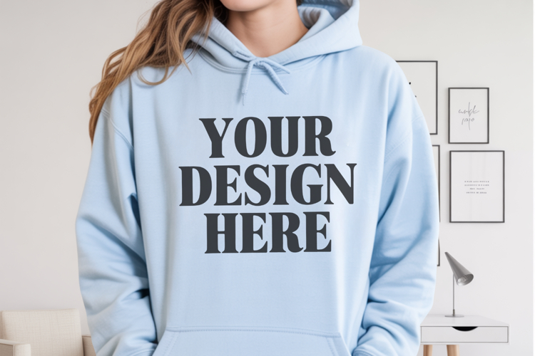Light Blue Gildan 18500 Hoodie Mockup ,Cozy Unisex Sweatshir
