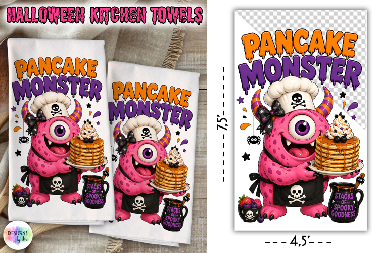 Halloween Kitchen Towel PNG, Pancake Monster