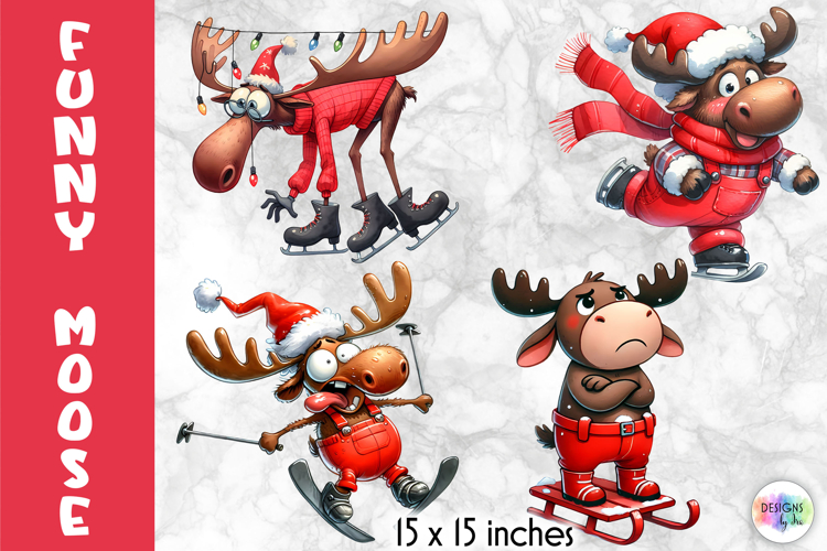 Funny Christmas Moose Clipart, Cute Holiday Animal PNG