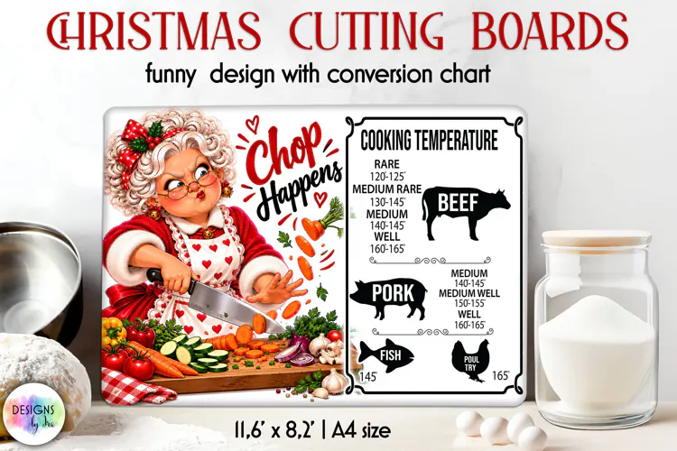 Chop Happens Christmas Cutting Board Temperature Chart