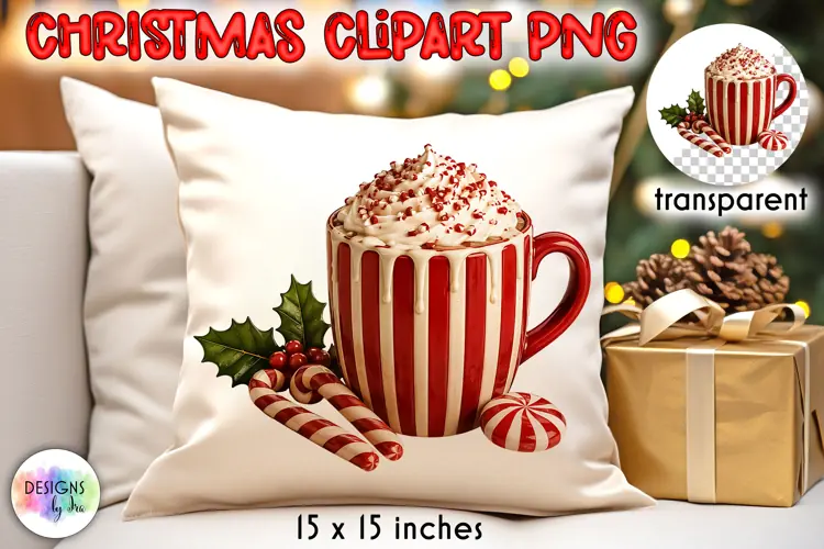 Peppermint Striped Christmas Cocoa Mug PNG