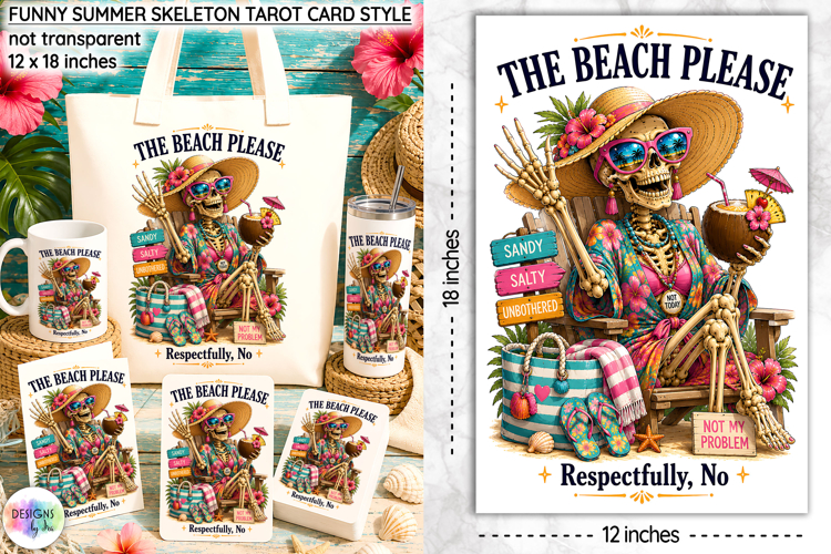 Funny Summer Skeleton Sublimation, Beach Please Tarot Card