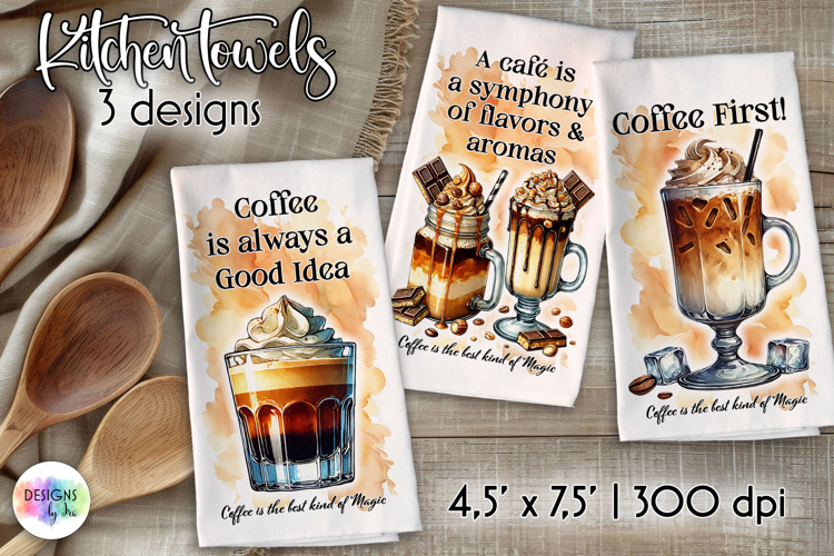 Coffee Cocktails Kitchen Towel, Coffee Lover Dish Towels