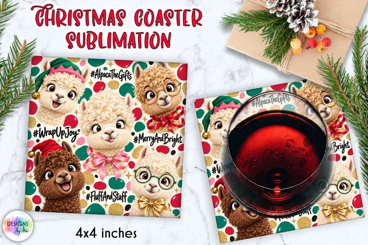 Funny Christmas Alpaca Coaster Sublimation example image 1