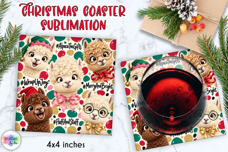 Funny Christmas Alpaca Coaster Sublimation