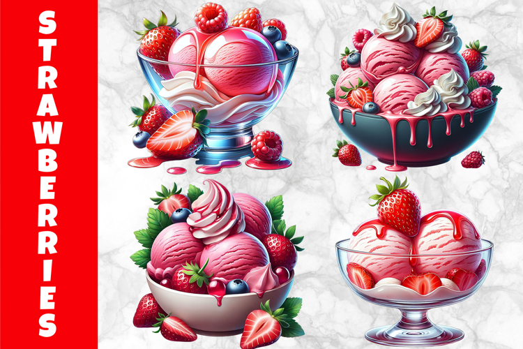 Strawberry Ice Cream Clipart, Strawberry Dessert Clipart