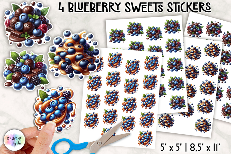 Blueberry Chocolate Sweets Stickers, Caramel Berry Dessert