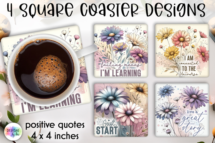 Spring Floral Coaster Sublimation, Positive Quotes Coasters