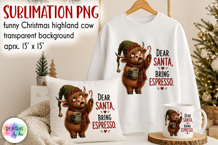 Funny Christmas Highland Cow Sublimation PNG