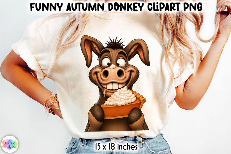 Funny Donkey Holding Pumpkin Pie Autumn PNG