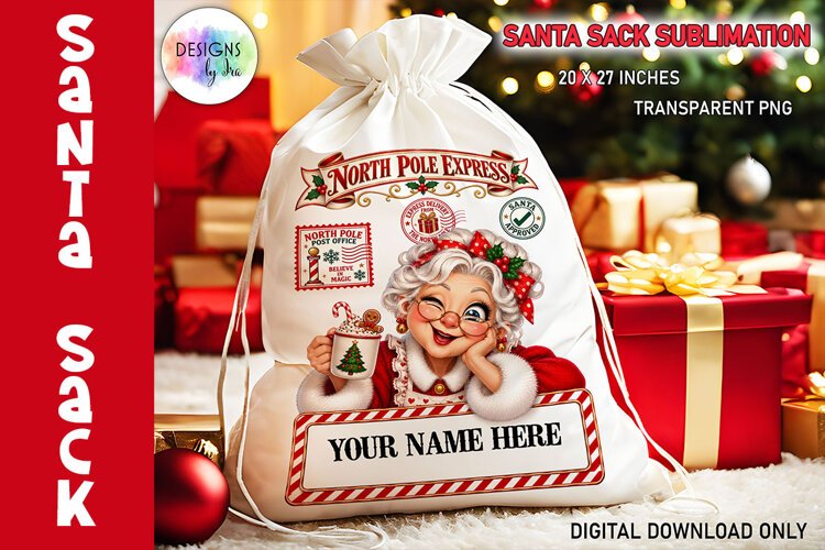 Mrs Claus Santa Sack Christmas Sublimation PNG example image 1