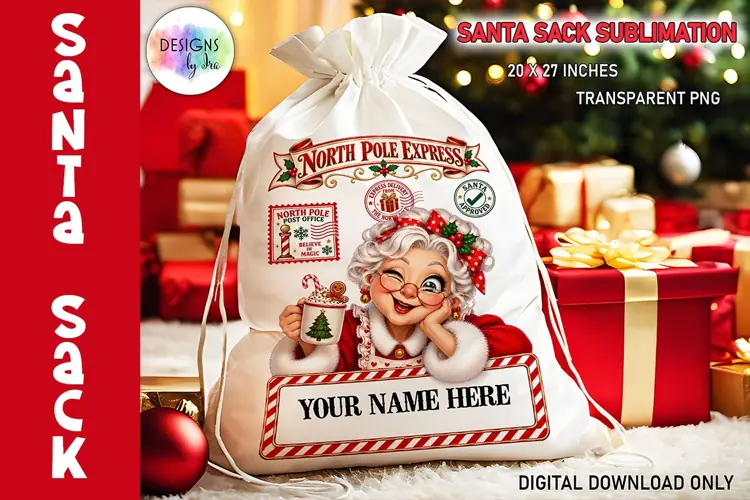 Mrs Claus Santa Sack Christmas Sublimation PNG