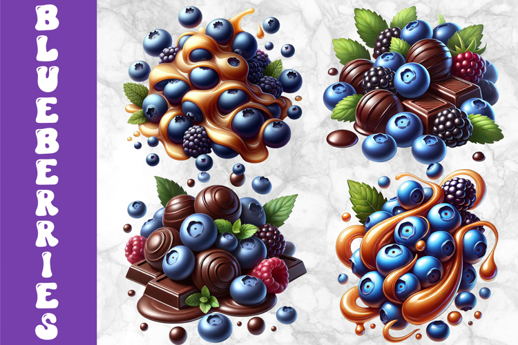 Blueberry Chocolate Caramel Clipart, Summer Desserts Clipart