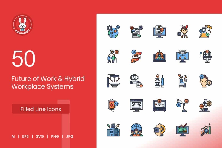 50 Future of Work & Hybrid Workplace Systems Icons