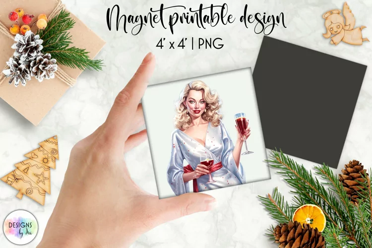Watercolour Christmas Magnet | Vintage Pinup Girls Christmas