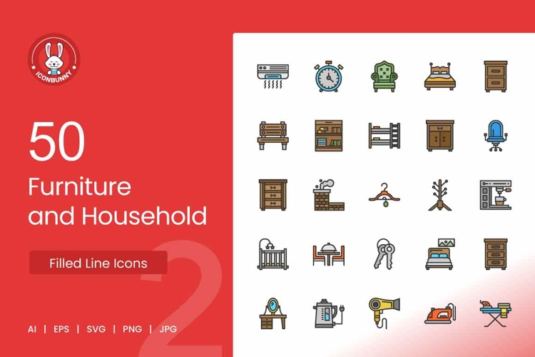 Furniture & Household Filled Line Icons