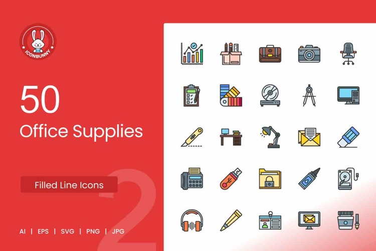 Office Supplies Filled Line Icons