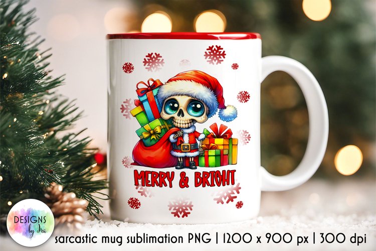 Funny Christmas Mug Sublimation, Skeleton Santa PNG