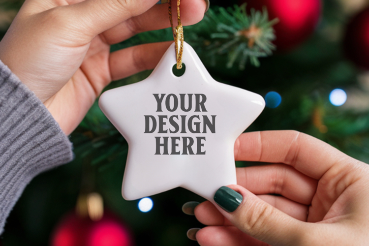 Christmas Star Ceramic Ornament Mockup | Holiday Star Tree