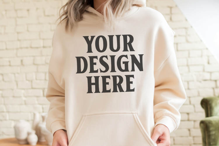 Sand Gildan 18500 Hoodie Mockup, Unisex Sweatshirt Mockup