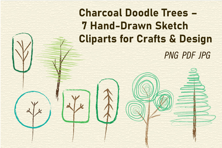 Charcoal Doodle Trees 7 Hand-Drawn Sketch Cliparts
