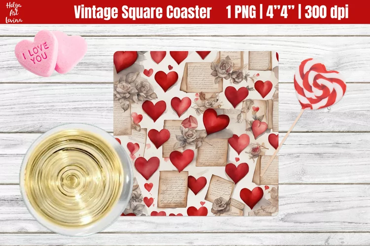 Vintage Valentine's Day| Square Coaster Sublimation