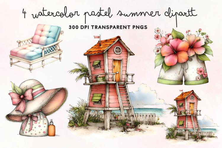 Watercolor Pastel Summer Clipart PNG