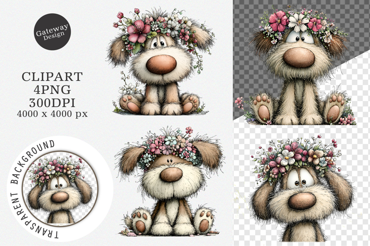 Whimsical Floral Dog Clipart