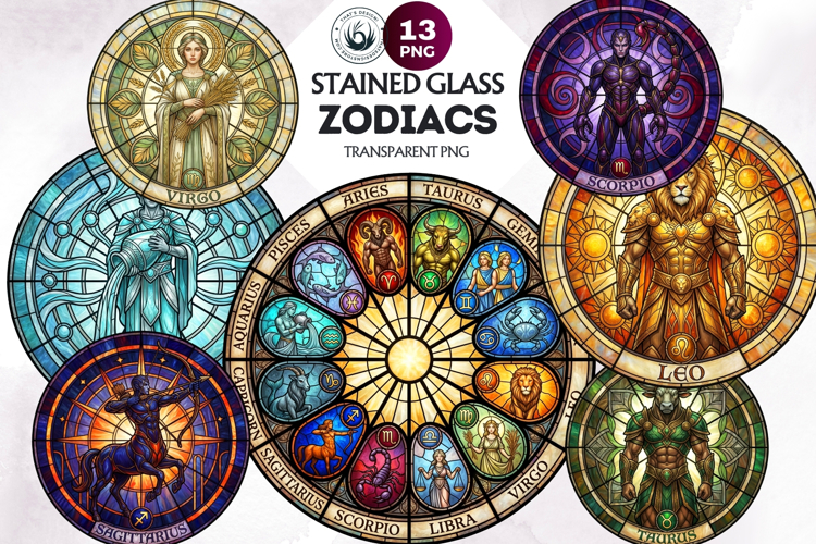 Stained Glass Zodiac Clipart Astrology Suncatcher Graphics
