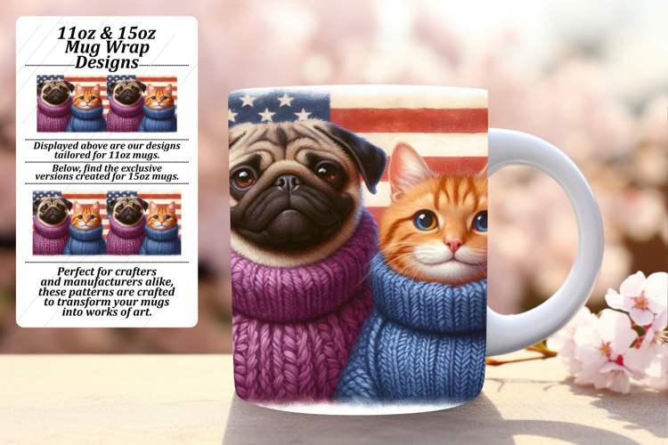 Chic 11oz Mug Wrap Png Template , Dog and cat