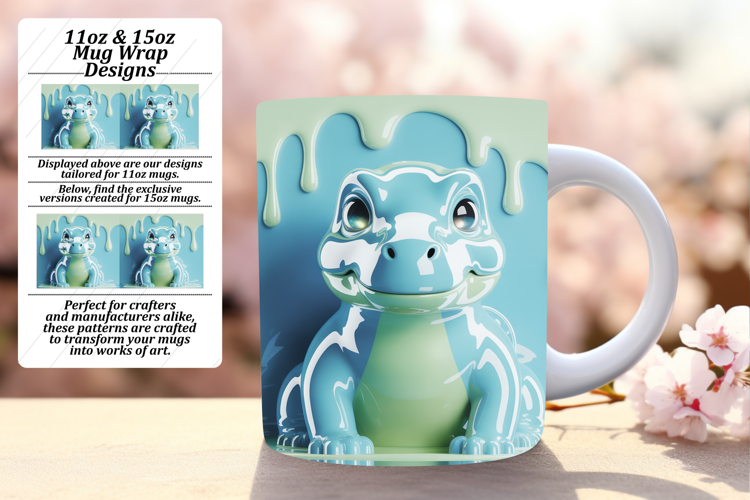 GORGEOUS PNG Mug Wrap Design 15oz , Cute Dino