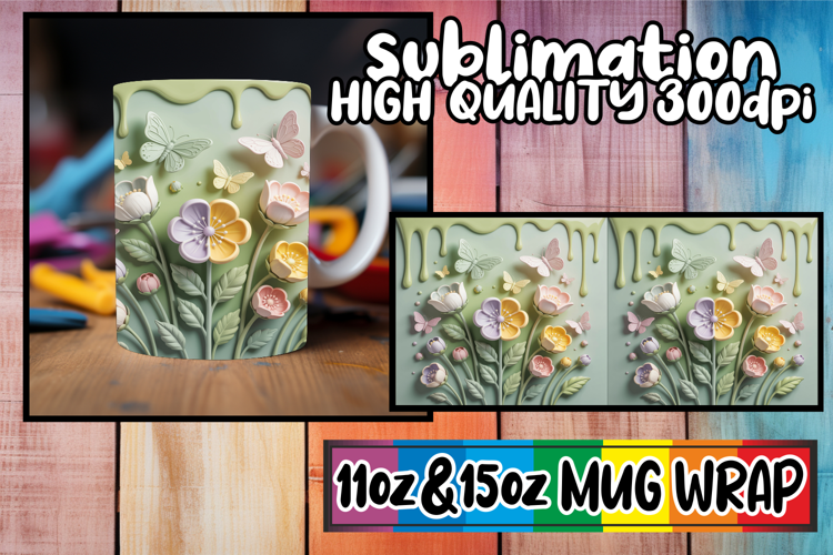 Soft whispers 11oz 15oz mug wrap, 3D Flowers