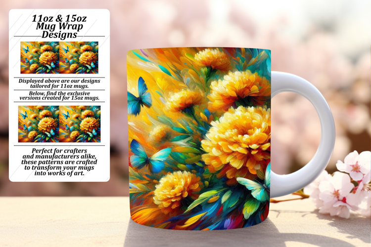 Dreamy 15oz Mug Wrap Png Design , Flowers