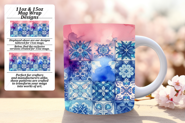 Whimsical 11oz Mug Wrap Png Design , Watercolor Patter