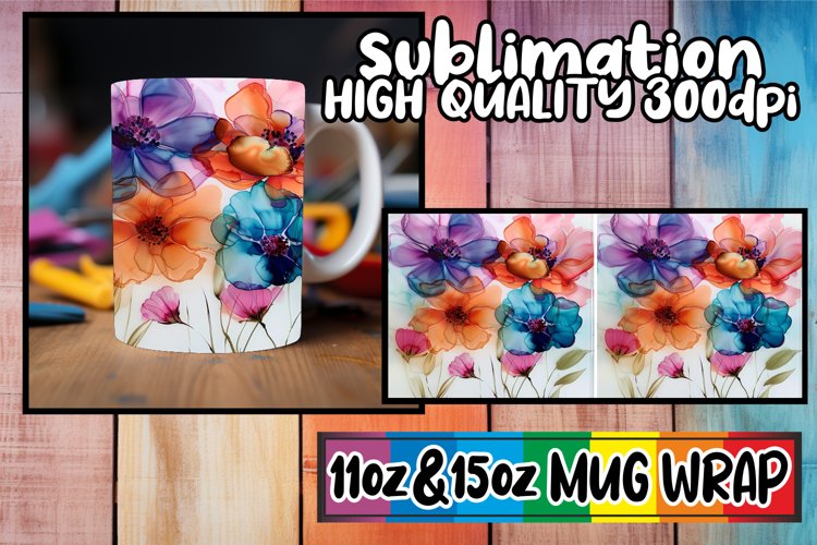 Spring Abstract Watercolor Bouquet Mug Wrap 11oz 15oz Sublim