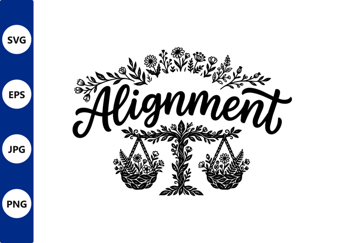 Floral alignment line art with ornate