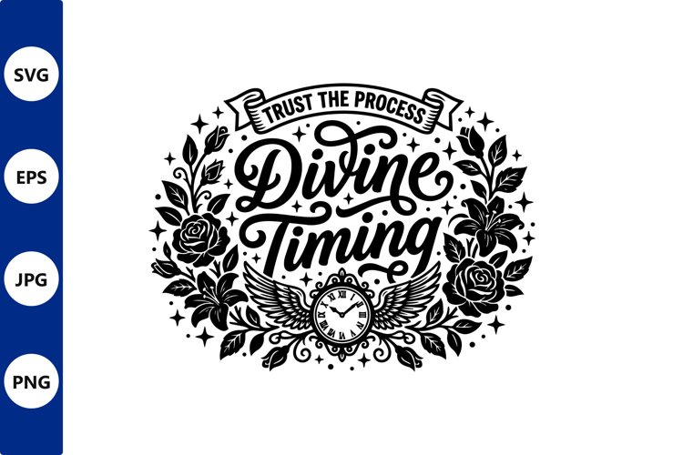 Divine Timing Wings Logo with Clock