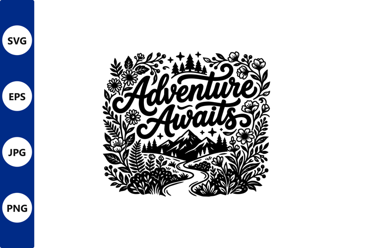 Adventure awaits line art landscape