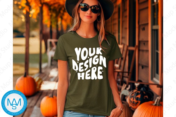 Green women Tshirt Mockup, Halloween tshirt mockup,fall mock