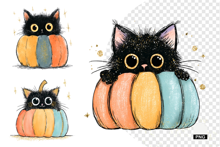 Whimsical Halloween Cat Clipart