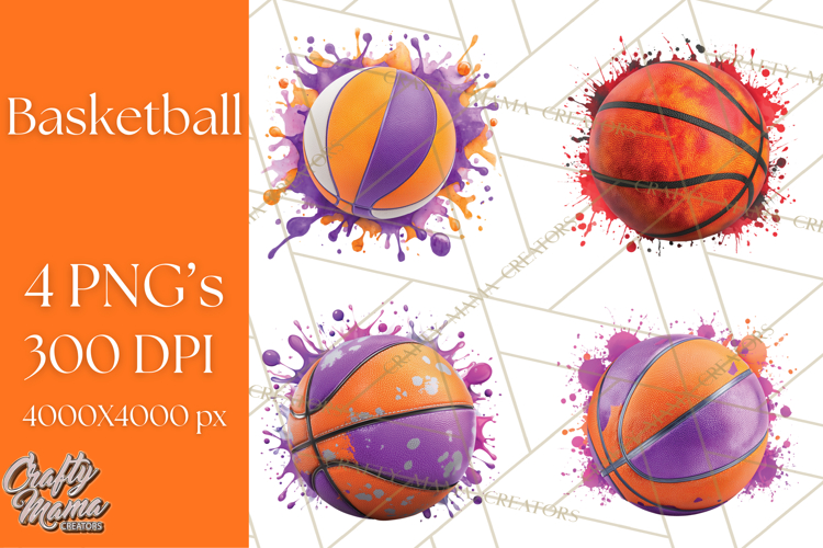 Basketball Clipart PNG with Team Color Paint Splash Design